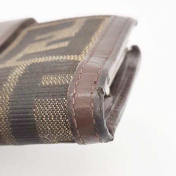 Fendi Zucca Bifold Snap Brown & Tan Leather Jacquard Small Wallet 5.25" X 3.25" - Picture 5 of 16